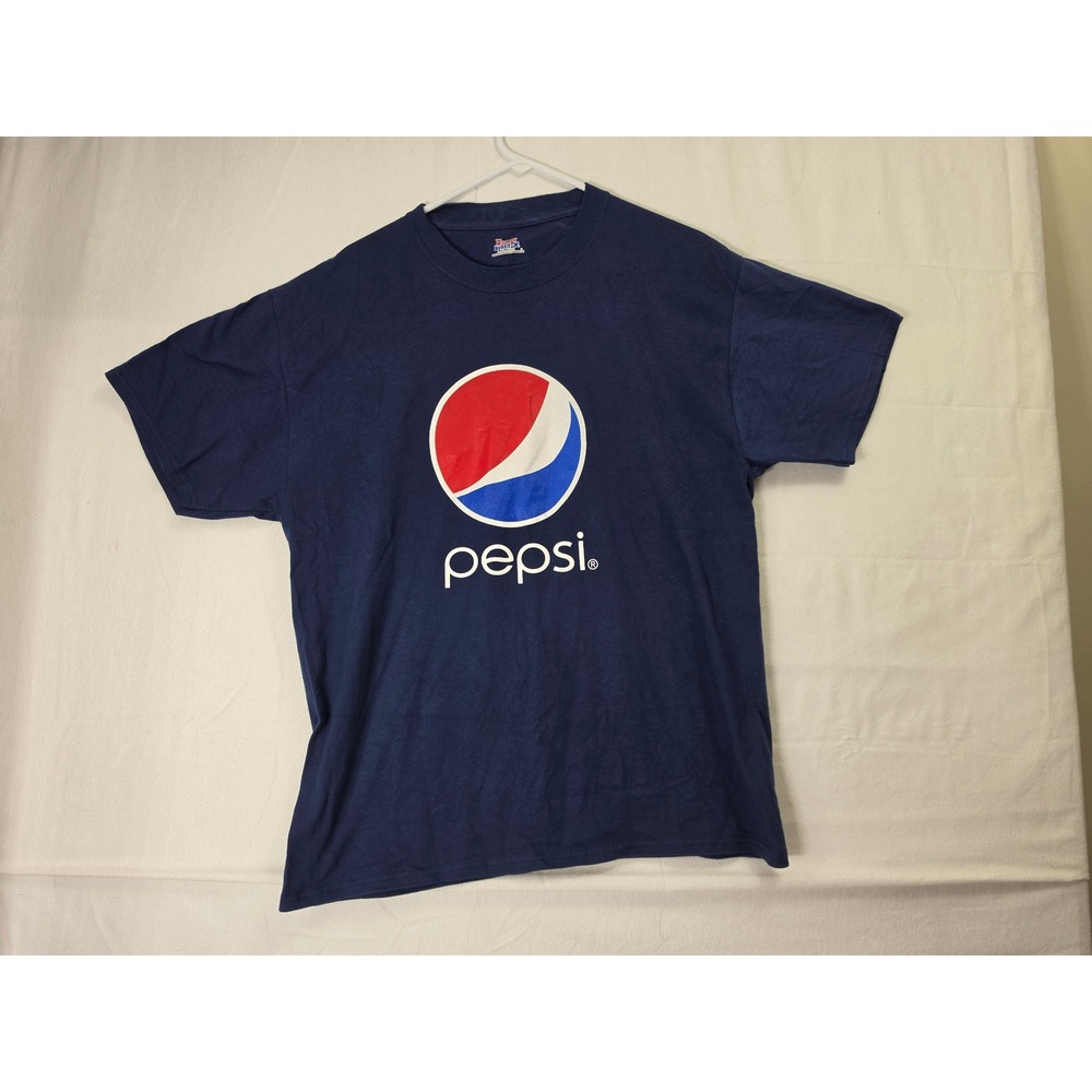 Hanes Beefy-T Pepsi Graphic T-Shirt Navy Blue Mens Large L Short Sleeve Cotton